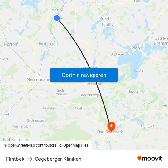 Flintbek to Segeberger Kliniken map
