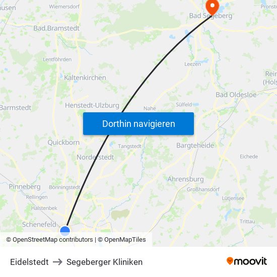 Eidelstedt to Segeberger Kliniken map