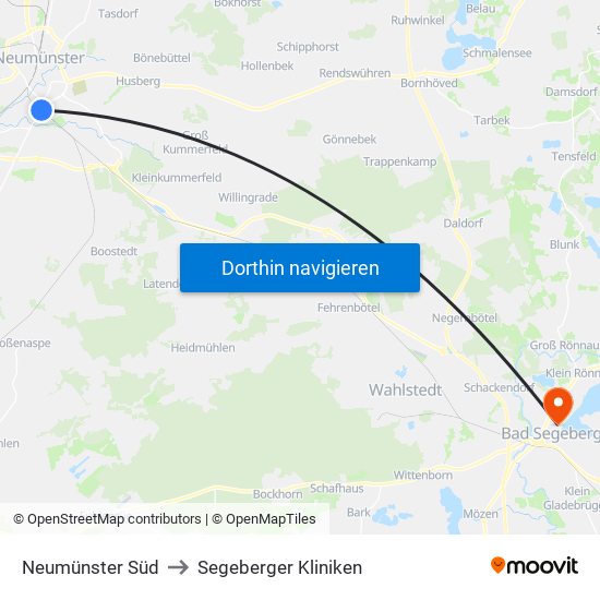 Neumünster Süd to Segeberger Kliniken map