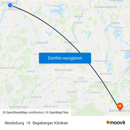 Rendsburg to Segeberger Kliniken map