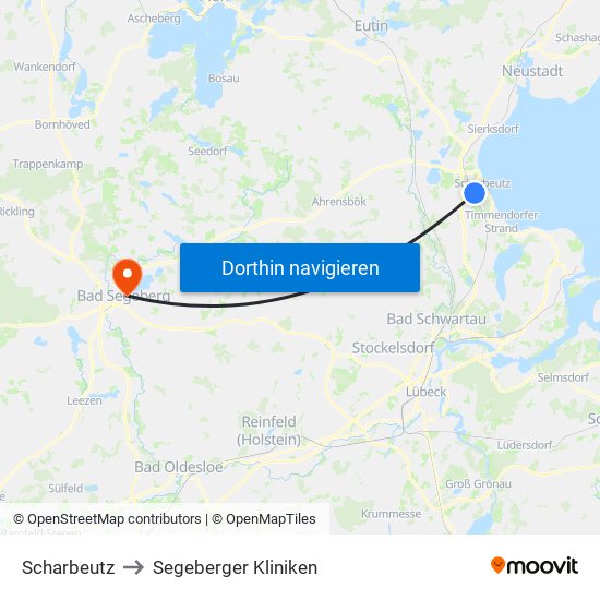 Scharbeutz to Segeberger Kliniken map