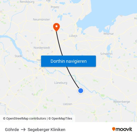 Göhrde to Segeberger Kliniken map