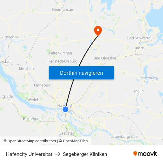 Hafencity Universität to Segeberger Kliniken map