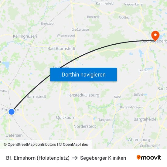 Bf. Elmshorn (Holstenplatz) to Segeberger Kliniken map