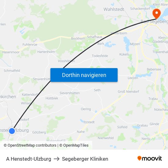 A Henstedt-Ulzburg to Segeberger Kliniken map