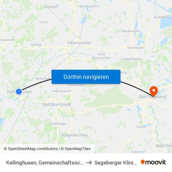 Kellinghusen, Gemeinschaftsschule to Segeberger Kliniken map