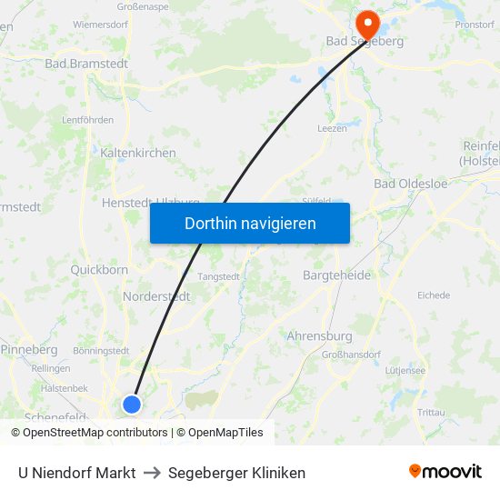 U Niendorf Markt to Segeberger Kliniken map