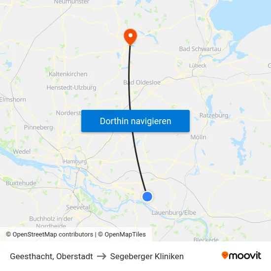 Geesthacht, Oberstadt to Segeberger Kliniken map