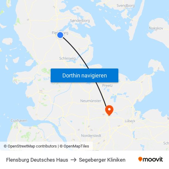 Flensburg Deutsches Haus to Segeberger Kliniken map