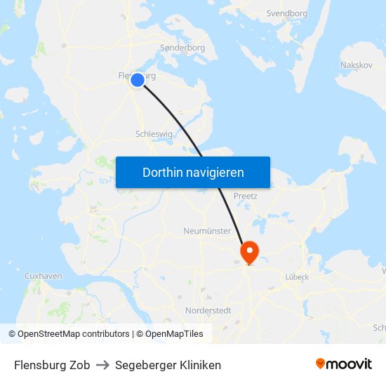 Flensburg Zob to Segeberger Kliniken map