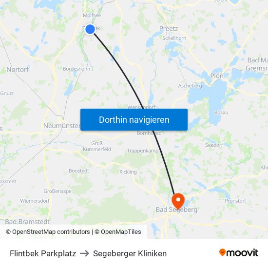 Flintbek Parkplatz to Segeberger Kliniken map