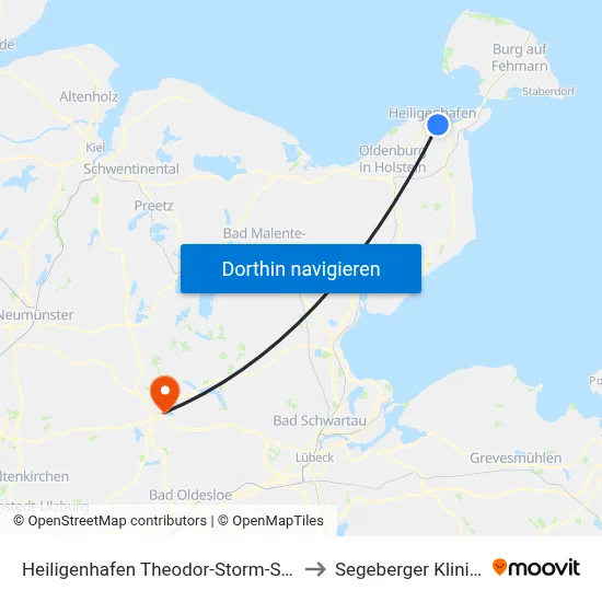 Heiligenhafen Theodor-Storm-Straße to Segeberger Kliniken map