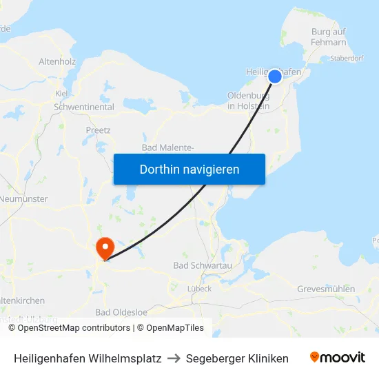 Heiligenhafen Wilhelmsplatz to Segeberger Kliniken map