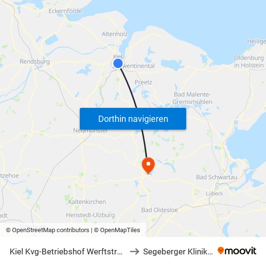 Kiel Kvg-Betriebshof Werftstraße to Segeberger Kliniken map