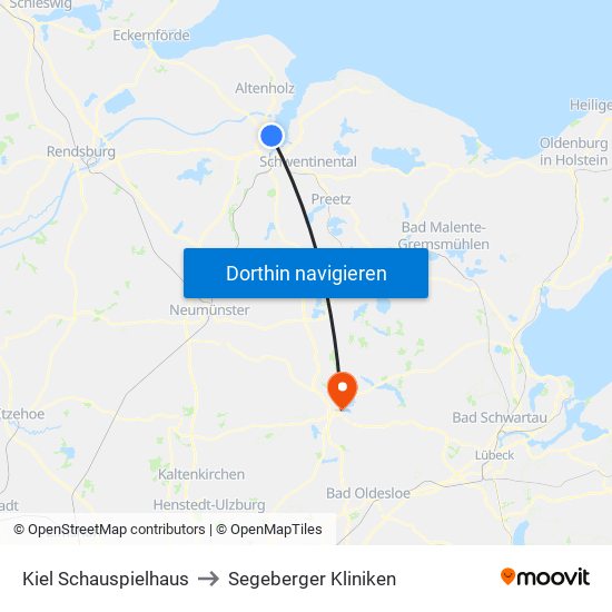 Kiel Schauspielhaus to Segeberger Kliniken map