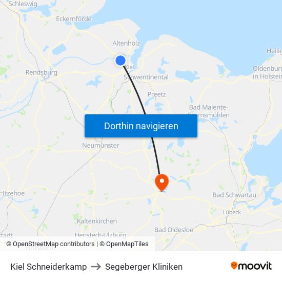 Kiel Schneiderkamp to Segeberger Kliniken map