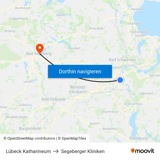 Lübeck Katharineum to Segeberger Kliniken map
