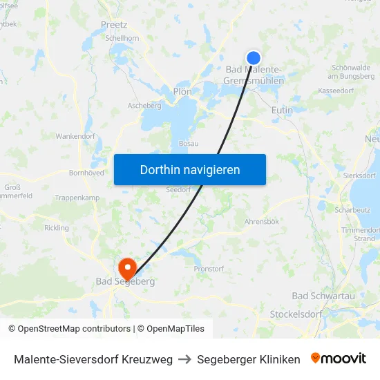 Malente-Sieversdorf Kreuzweg to Segeberger Kliniken map