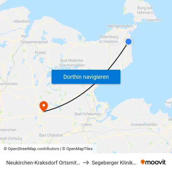 Neukirchen-Kraksdorf Ortsmitte to Segeberger Kliniken map