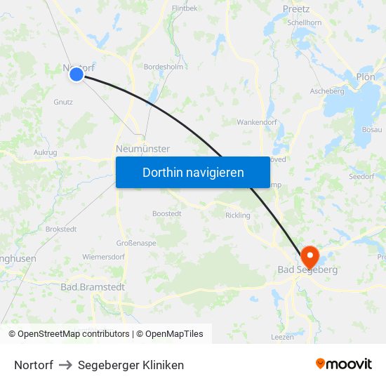 Nortorf to Segeberger Kliniken map