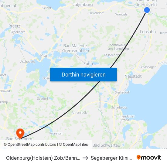 Oldenburg(Holstein) Zob/Bahnhof to Segeberger Kliniken map