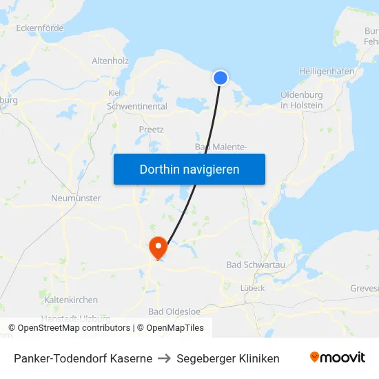 Panker-Todendorf Kaserne to Segeberger Kliniken map