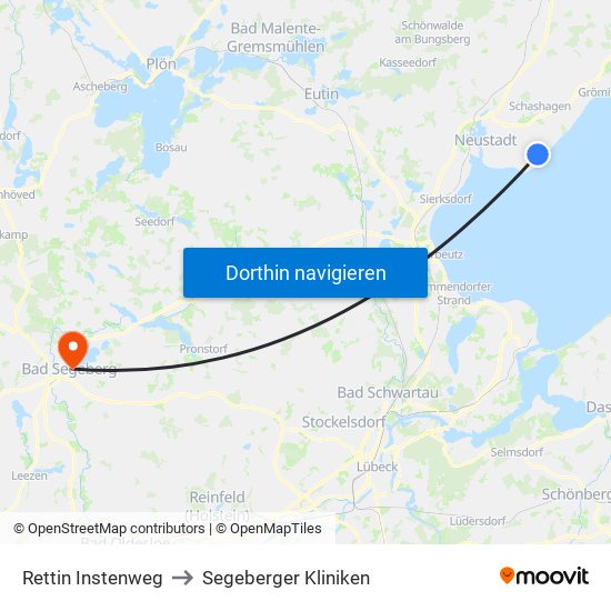 Rettin Instenweg to Segeberger Kliniken map