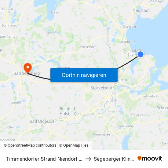 Timmendorfer Strand-Niendorf Hafen to Segeberger Kliniken map