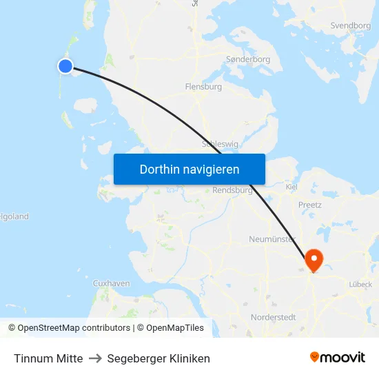 Tinnum Mitte to Segeberger Kliniken map