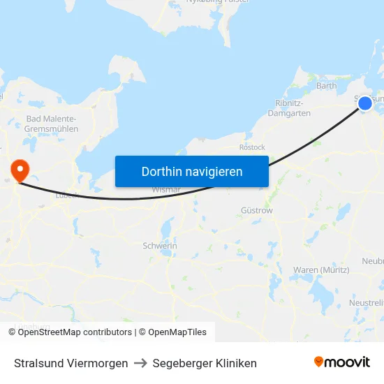 Stralsund Viermorgen to Segeberger Kliniken map