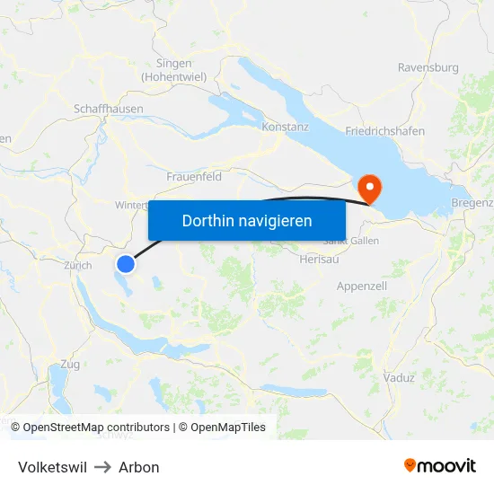 Volketswil to Arbon map