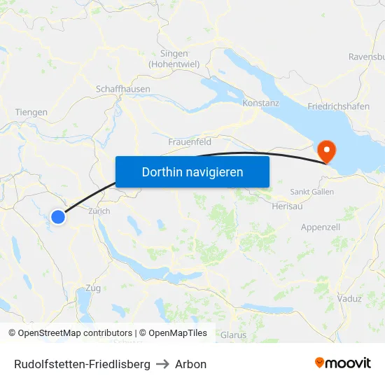 Rudolfstetten-Friedlisberg to Arbon map