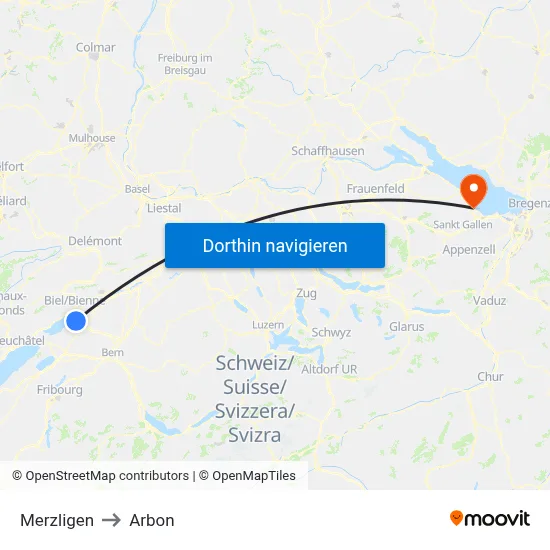 Merzligen to Arbon map