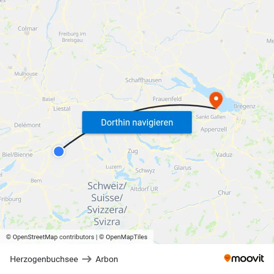 Herzogenbuchsee to Arbon map