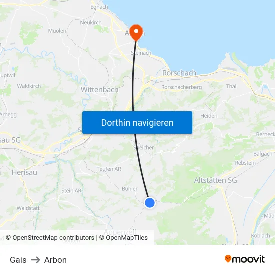 Gais to Arbon map