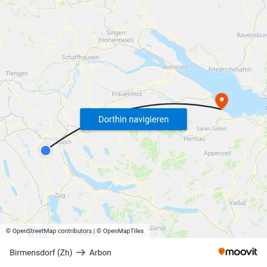 Birmensdorf (Zh) to Arbon map