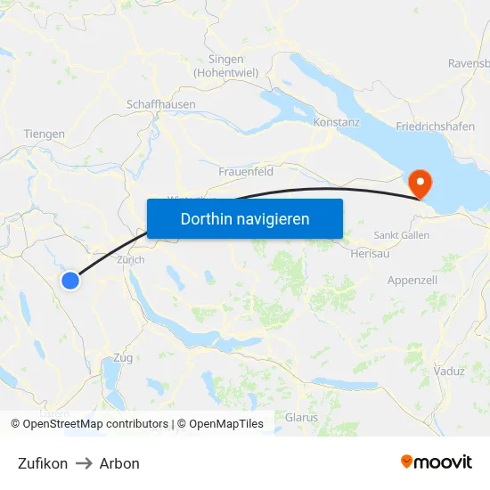 Zufikon to Arbon map
