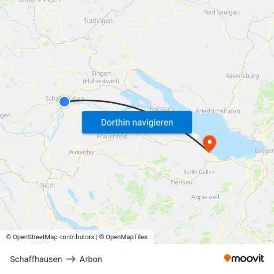 Schaffhausen to Arbon map