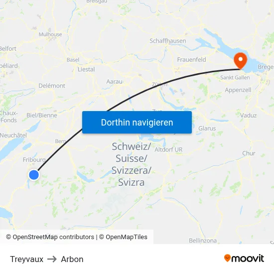 Treyvaux to Arbon map
