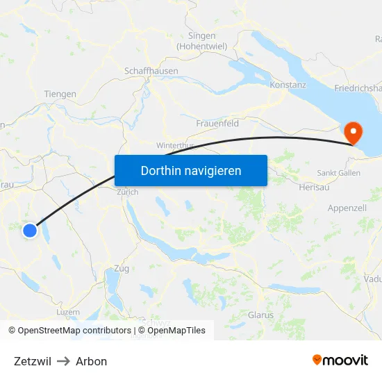 Zetzwil to Arbon map