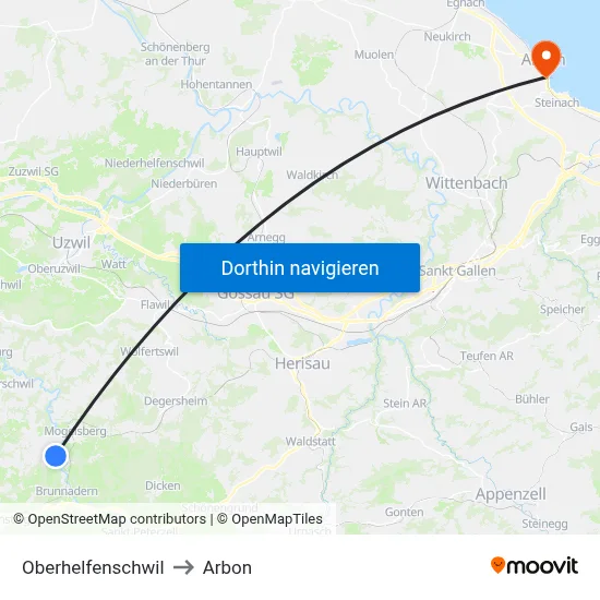 Oberhelfenschwil to Arbon map