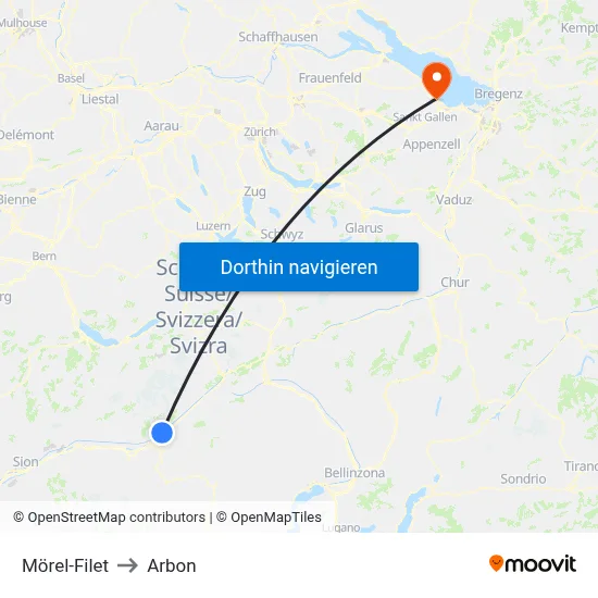 Mörel-Filet to Arbon map