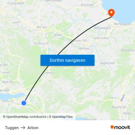 Tuggen to Arbon map