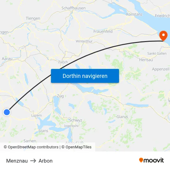 Menznau to Arbon map