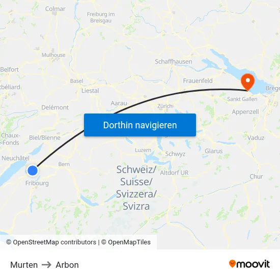 Murten to Arbon map