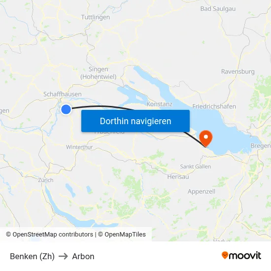 Benken (Zh) to Arbon map