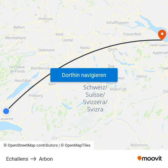 Echallens to Arbon map