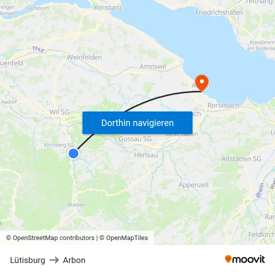 Lütisburg to Arbon map