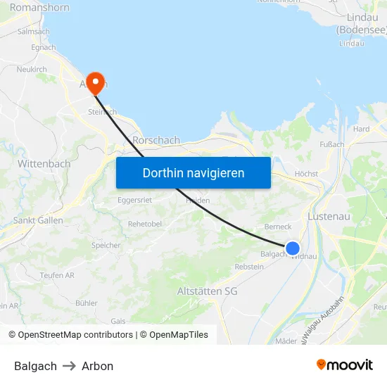 Balgach to Arbon map