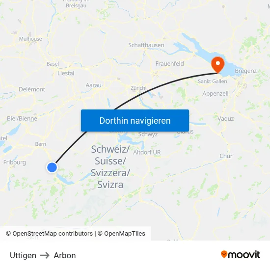 Uttigen to Arbon map